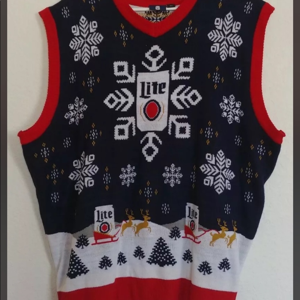 Men's 2X Miller Light Sweater Vest w/ Matching Beanie Hat